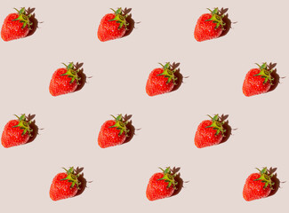 simple seamless pattern with fresh real strawberry hard shadows
