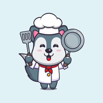 cute wolf chef mascot cartoon character
