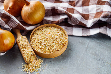 dried onions on a gray stone background