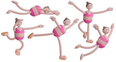 Cartoon stylized smiling woman, girl in a pink bikini, in a sporty pose.3d illustration.