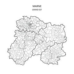 Vector Map of the Geopolitical Subdivisions of The Département De La Marne Including Arrondissements, Cantons and Municipalities as of 2022 - Grand Est - France