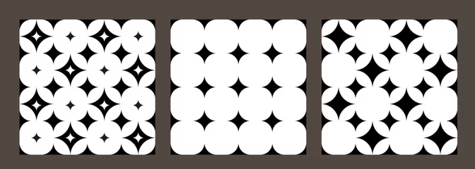 Tapeten Set of 3 tiles. Black and white tiles collection. Azulejos art design. Spanish, Portugease tiles set. Seamless pattern.  © PaulSat