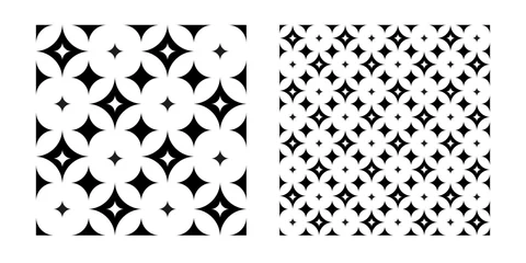 Stof per meter Zwarte en witte tegels. Azulejos kunstontwerp. Spaans, Portugees tegels naadloos patroon © PaulSat