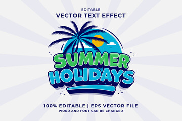 Editable text effect Summer Holidays 3d Cartoon template style premium vector - obrazy, fototapety, plakaty
