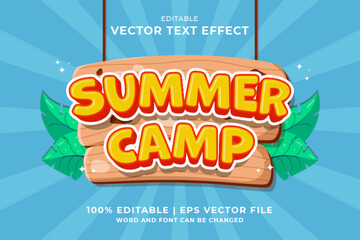 Editable text effect Summer Camp 3d Cartoon template style premium vector