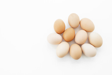 Chicken eggs on white background.