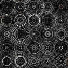 black and white and shades of grey grid dot and spot pattern with green contrasting portions snowflake style