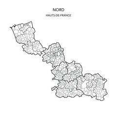 Vector Map of the Geopolitical Subdivisions of The Département Du Nord Including Arrondissements, Cantons and Municipalities as of 2022 - Hauts-de-France - France