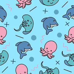 Tuinposter cute sea fish animal seamless pattern wallpaper with design. © morspective