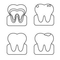 Vector set of teeth in different states.  Line style illustration
