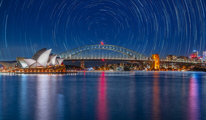 Star trails in the sky over Sydney Harbour NSW Australia startrails. lovely patterns and beautiful...
