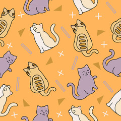 cute animal gray and orange cats seamless pattern wallpaper with design light orange.