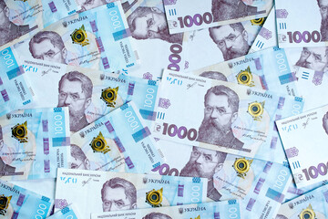 Background 1000 hryvnias. Money texture. Many Ukrainian hryvnias. Ukrainian banknote with Volodymyr Vernadsky.