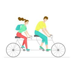 Obraz premium Happy couple rides on a double bike.