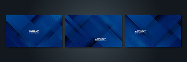 Fototapeta premium Set of blue background with lines dots geometric style