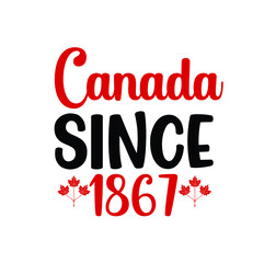 Happy Canada day illustration with flat symbols and hand drawn lettering, Canada day vector Illustration 1st July. Vector Illustration greeting card. Canada Maple leaves on white background