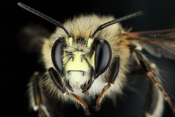 a honey bee in closeup - 504385111