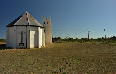 A lonely looking church in the semi-desert outskirts of a small town in the Karoo of South Africa