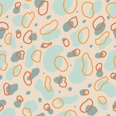Blue orange pastel spots. Seamless background pattern. Abstraction hand drawn background illustration