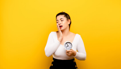 Girl has toothache from braces woman with toothache Sick Asian woman suffering from toothache,...