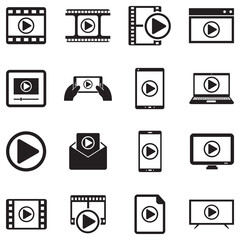 Media Player Icons. Black Flat Design. Vector Illustration.