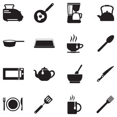 Breakfast Accessories Icons. Black Flat Design. Vector Illustration.