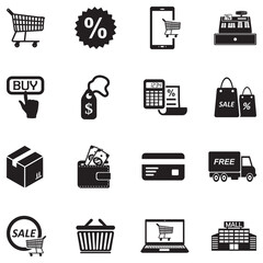 Commerce Icons. Black Flat Design. Vector Illustration.