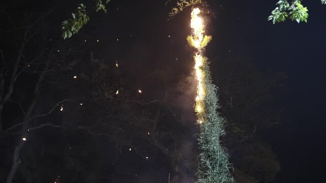Flaming Ash Fill the Sky in the Night of Hachiman Festival ,Shiga Japan