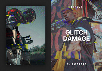 Retro Video Glitch Poster Photo Effect Mockup - obrazy, fototapety, plakaty