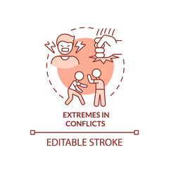 Extremes in conflicts red concept icon. Feature of dysfunctional families abstract idea thin line illustration. Isolated outline drawing. Editable stroke. Arial, Myriad Pro-Bold fonts used