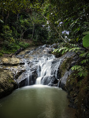 a waterfall in the forest at the Pinang Seribu waterfall, samarinda