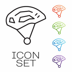 Black line Bicycle helmet icon isolated on white background. Extreme sport. Sport equipment. Set icons colorful. Vector