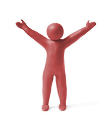 Human figure with arms wide open made of red plasticine isolated on white
