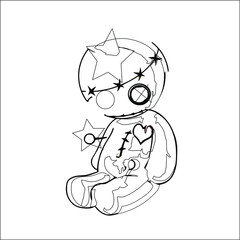 Voodoo doll teddy bear coloring page  Voodoo vector illustration  Rag voodoo Halloween cursed doll coloring page for adults and kids 