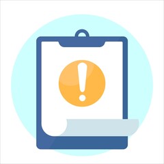 Tablet with exclamation mark on orange circle, concept vector illustration. flat design vector eps10, simple and modern graphic element for app or web ui