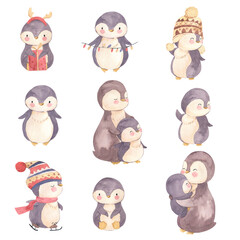 Watercolor penguin illustration for kids