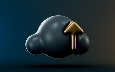 cloud upload icon on dark background 3d render concept for file sharing uploading and data