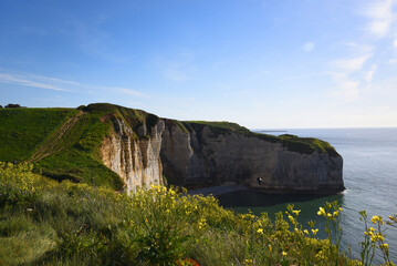 Aerial view of rocky cliff, Normandy, France
