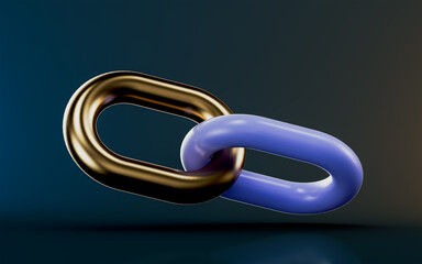 chain icon on dark background 3d render concept for bonding and Internet link connection