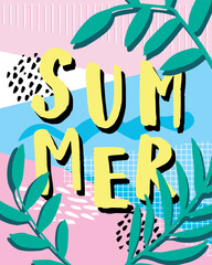 Hello summer. Cute card with bright graphic slogan.
