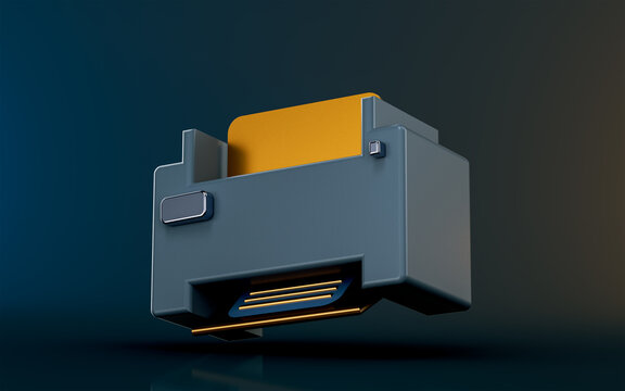 papers Printer icon on dark background 3d render concept for file printing office professional work