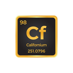 Californium periodic table element Cf atom vector icon design with atomic and mass number. Chemistry chemical element symbol
