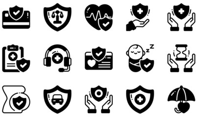 Set of Vector Icons Related to Health Insurance. Contains such Icons as Insurance Payment, Life Insurance, Medical Insurance, Medical Record, Pediatric, Safe and more.