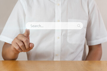 Searching Browsing Internet Data Information Network concept , man clicking internet search page on...