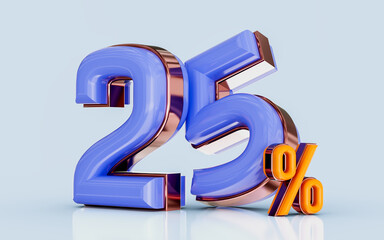 realistic glossy 25 percent discount sale banner golden effect 3d render concept for shopping offer