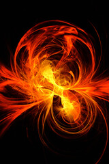 Fiery unique background, in the form of solar prominences, fiery whirlwinds. on a black background. Illustration