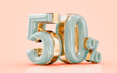 realistic glossy 50 percent discount sale banner golden effect 3d render concept for marketing offer