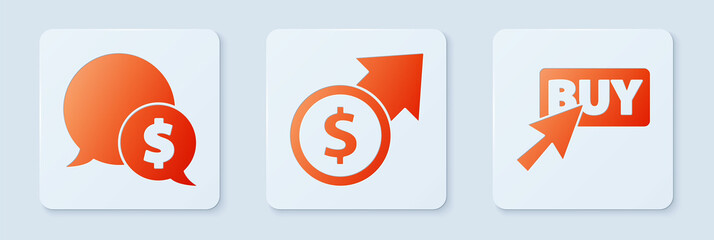 Set Financial growth and coin, Speech bubble with dollar and Buy button. White square button. Vector
