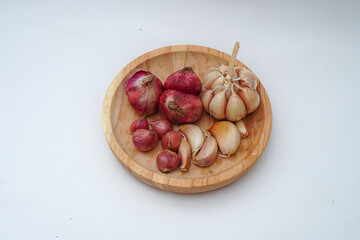 onions and garlic isolated white background