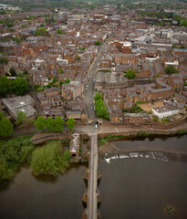 Aerial view of Chester UK from above the River Dee